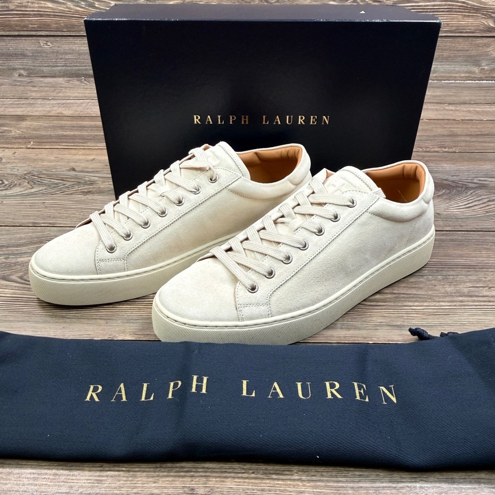 Ralph Lauren Mens 9D Severn RL Sneaker Cream Calf Suede Made in Italy New